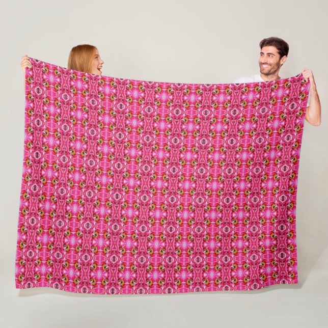 Large Fleece Blanket Pink Peonies Pattern. (In Situ)