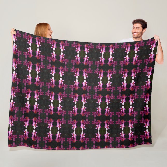 Large Fleece Blanket Purple Orchids/Black (In Situ)