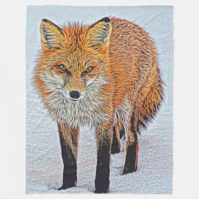 Large Fleece Blanket with Beautiful Fox Artwork (Front)
