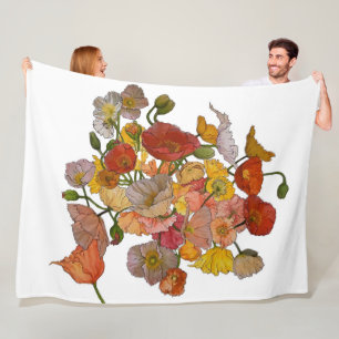 large fleece blanket with multi-media Poppies