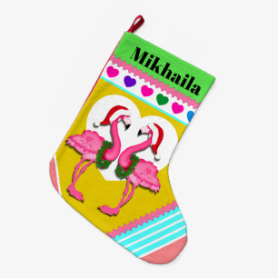 Large Fleece Flamingo Christmas Stocking