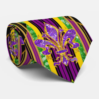 Large Fleur de Lis Gold Stripe Mardi Gras Neck Tie