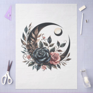 Large Floral Goth Crescent Moon & Roses Decoupage Tissue Paper