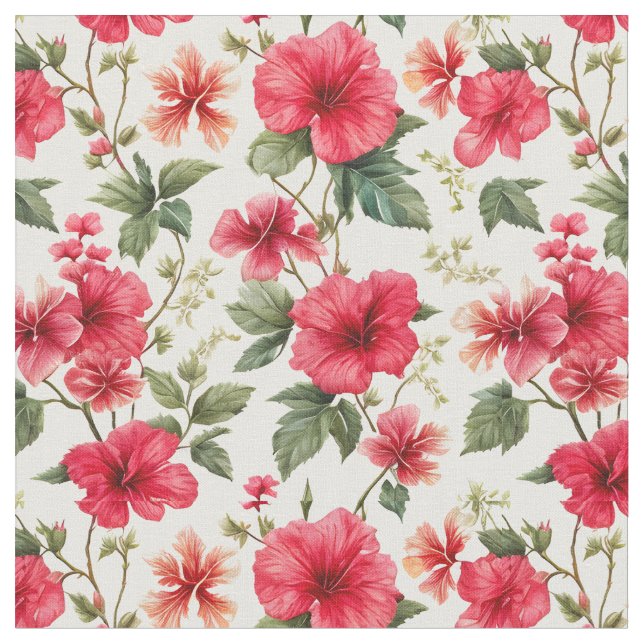 Large Floral Pattern Hibiscus Flowers Fabric (Close Up)