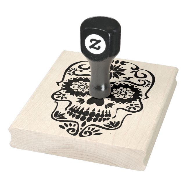 Large Floral Sugar Skull Rubber Stamp (Stamp)