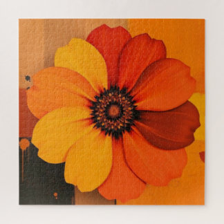 Large Flower in Earth Tones Red Orange and Yellow Jigsaw Puzzle