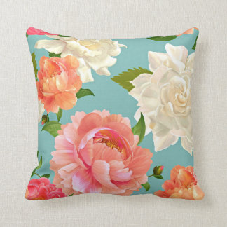 Large Flowers on Blue Vintage Country Cushion