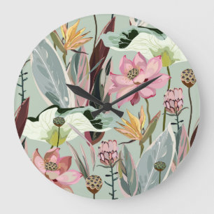 Large Flowers Vintage Floral Illustration Clock