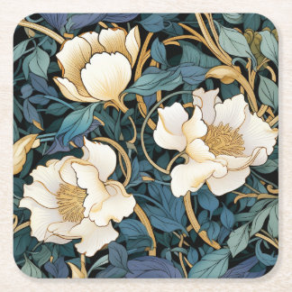 Large Flowers William Morris Inspired Square Paper Coaster