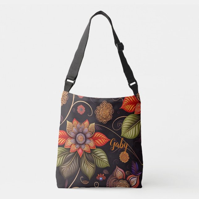 large flowers with ornaments of noble patterns crossbody bag (Front)