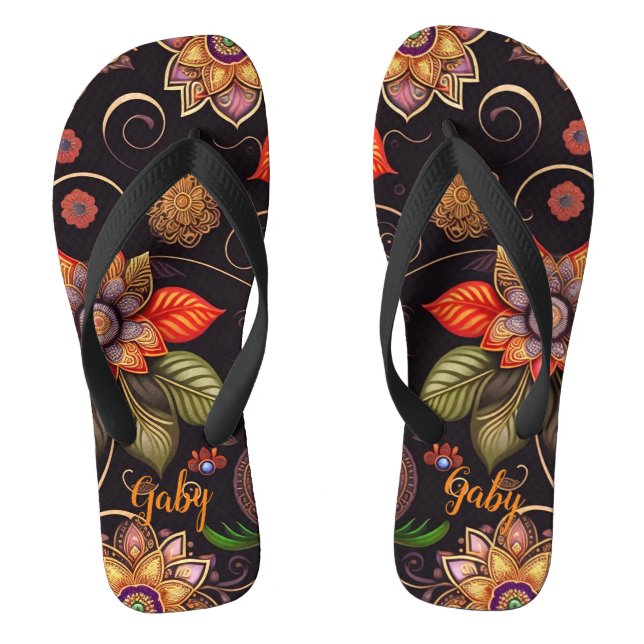 large flowers with ornaments of noble patterns flip flops (Footbed)