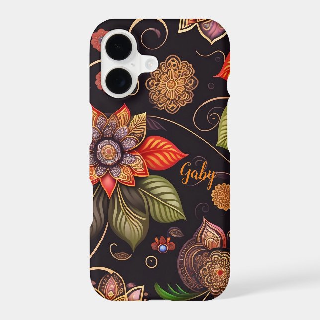 large flowers with ornaments of noble patterns iPhone case (Back)