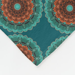 Large Flowery Teal Brown Orange Pattern Fleece Blanket