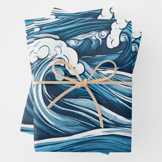 Large Foamy Blue Ocean, Sea Waves Abstract  Wrapping Paper Sheet (In situ)