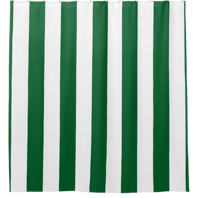 Large Forest Green White Vertical Stripes #2 Shower Curtain (Front)