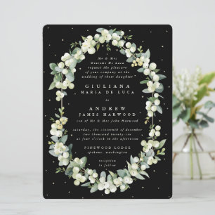 Large Formal Black Snowberry + Eucalyptus Wedding Invitation