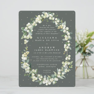 Large Formal Green Snowberry + Eucalyptus Wedding Invitation