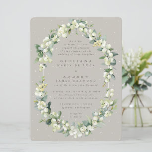 Large Formal Greige Snowberry+Eucalyptus Wedding Invitation