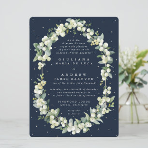 Large Formal Navy Snowberry + Eucalyptus Wedding Invitation
