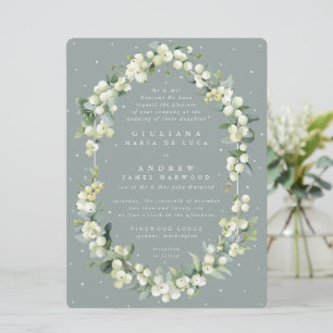 Large Formal Seafoam Snowberry+Eucalyptus Wedding Invitation