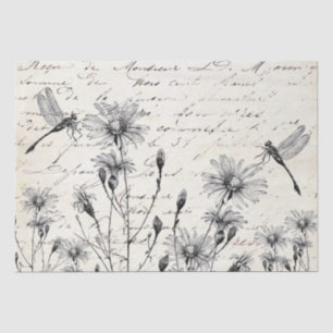 LARGE French Script Wildflower Dragonfly Decoupage Tissue Paper