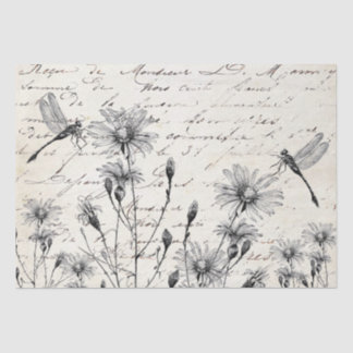 LARGE French Script Wildflower Dragonfly Decoupage Tissue Paper