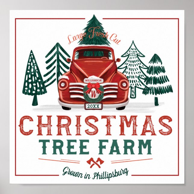 Large Fresh Christmas Tree Farm Vintage Truck Poster (Front)