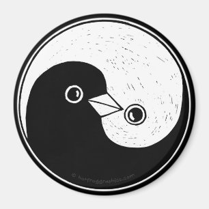 Large Fridge Magnet with b/w YinYang peace doves.