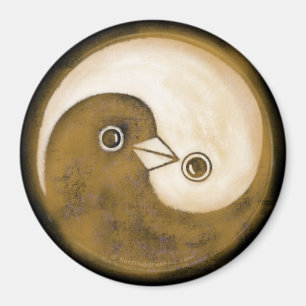 Large Fridge Magnet with gold YinYang peace doves.