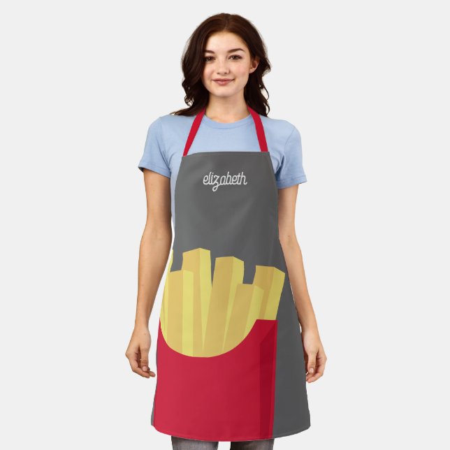 Large Fries in a Red Box - Custom Name Apron (Worn)