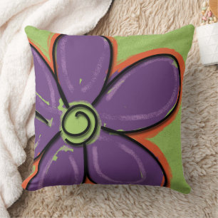Large Fun Purple Painted Flower Pillow