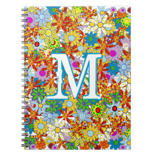 Large Funky Monogram Floral Pattern Bright Colours Notebook