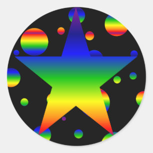 Large funky rainbow star polka dot stickers