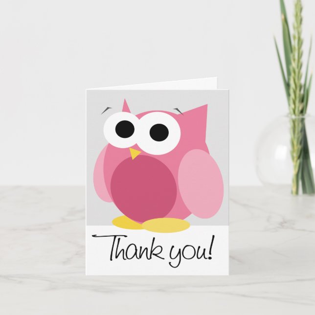 Large Funny Pink Owl "Thank you" Note Card (Front)