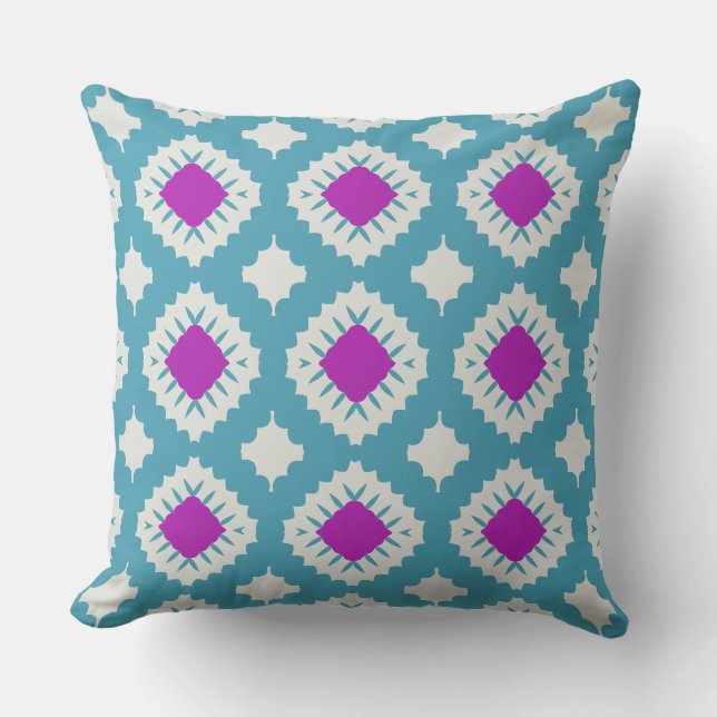 Large Geometric Blue Pink Cushion (Front)