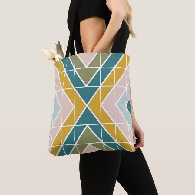 Large Geometric Pattern in Pastel Earth Tones Tote Bag (Close Up)