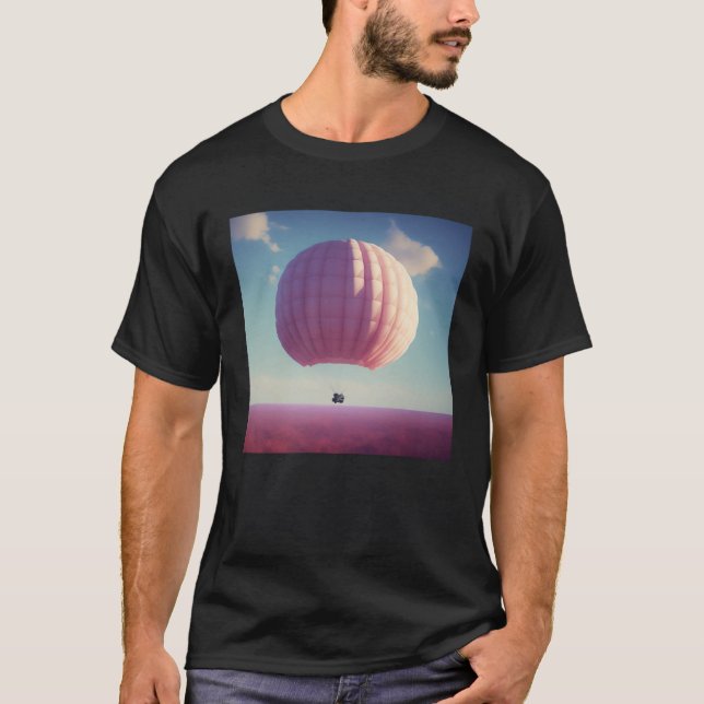 Large Giant Pink Hot Air Balloon Travel World Blue T-Shirt (Front)