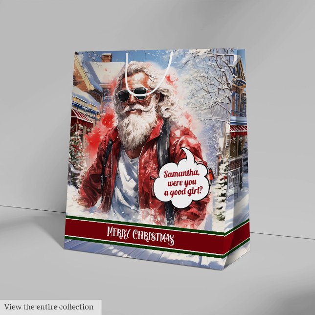 Large Gift Bag Funny Santa Personalised Accent (Large Gift Bag Funny Santa Personalized Accent)