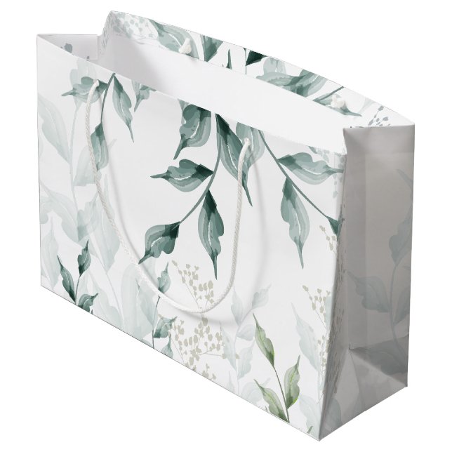 Large Gift Bag | Greyed Jade Green Botanical (Back Angled)