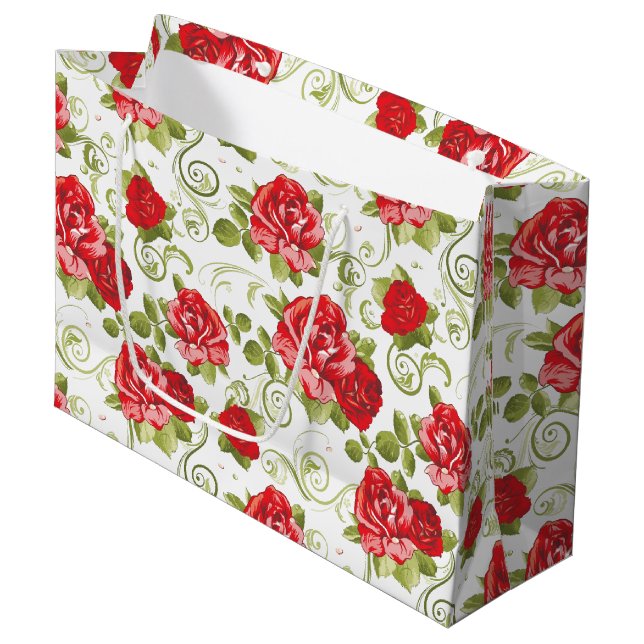 Large Gift Bag-Red Roses Print Large Gift Bag (Front Angled)