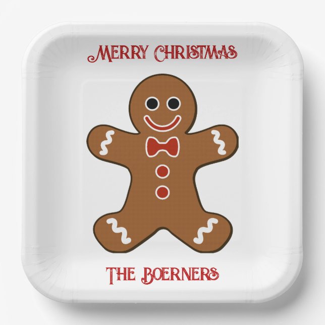 Large Gingerbread Man Cookies Christmas Paper Plate (Front)