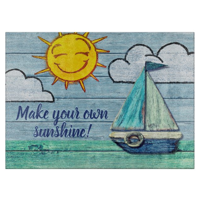 Large Glass chopping board Driftwood Beach Design (Front)