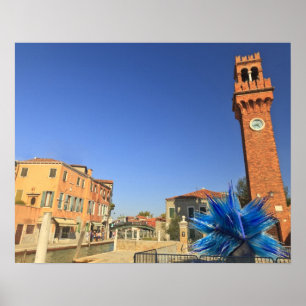 Large Glass Statue and Bell Tower, Italy Poster