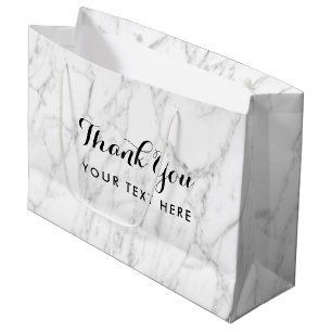 Large glossy chic white stone marble custom print large gift bag