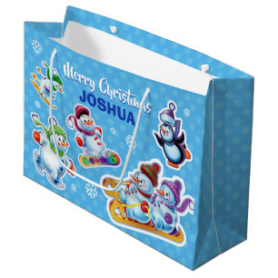 Large glossy gift bag Winter Wonderland Snowfolk.