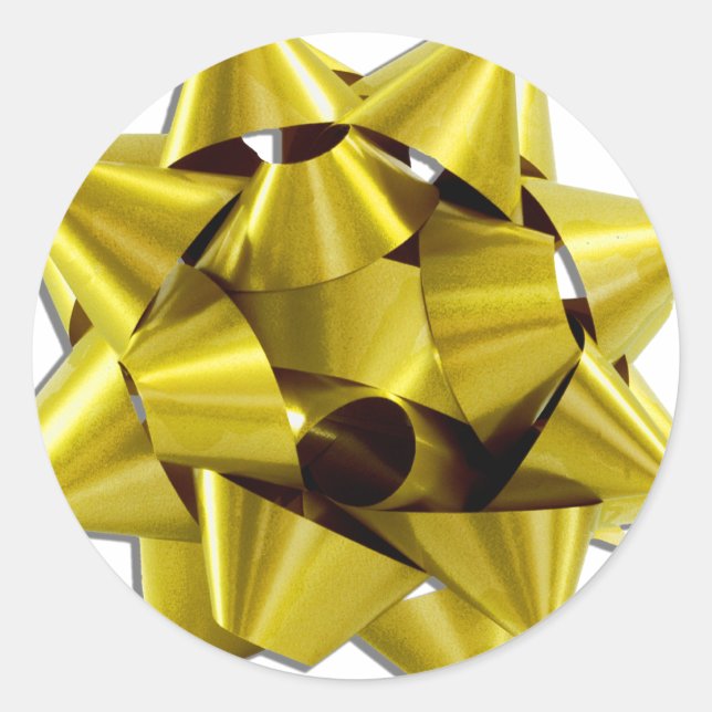 Large Gold Christmas Bow Classic Round Sticker (Front)