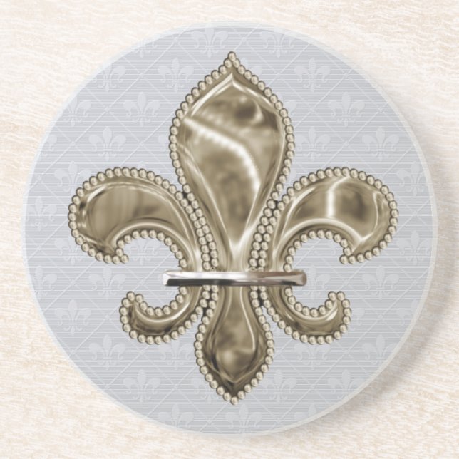 Large Gold Fleur de Lis Pattern Sandstone Coaster (Front)