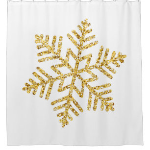 Large Gold Glitter Snowflake on White Shower Curtain