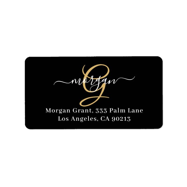 Large Gold Monogram, White Script Name, Black Label (Front)
