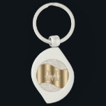 Large Gold Monogram, White Script Name, Diamonds K Key Ring<br><div class="desc">Personalise large gold monogram and name in white script on gold wave with diamonds.</div>